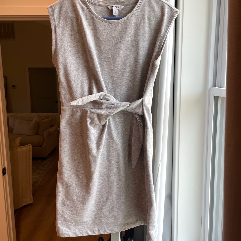 Nine West Light Gray Tie-Waist Mini Dress